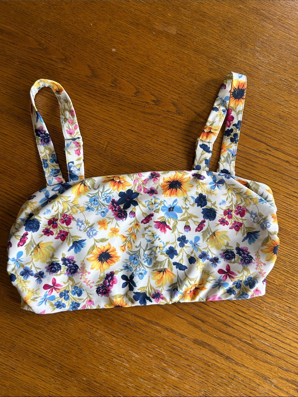 Old Navy Floral Swim Top — White Base with Yellow & Blue Flowers